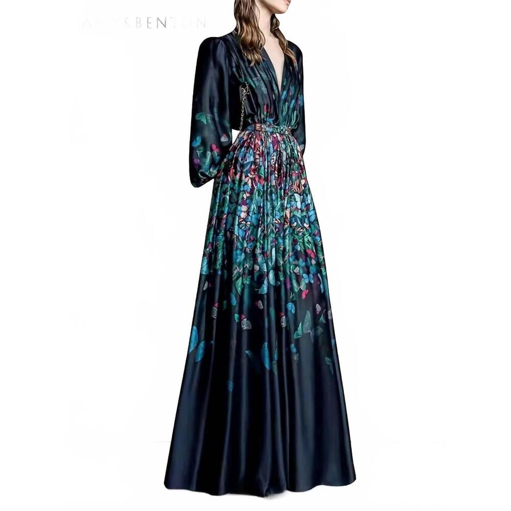 NEW ZUHAIR MURAD glasswing butterflies gown in blue multi
